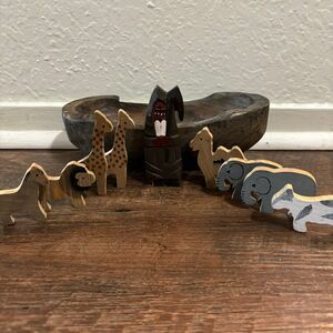 miniature wooden noah’s ark set
